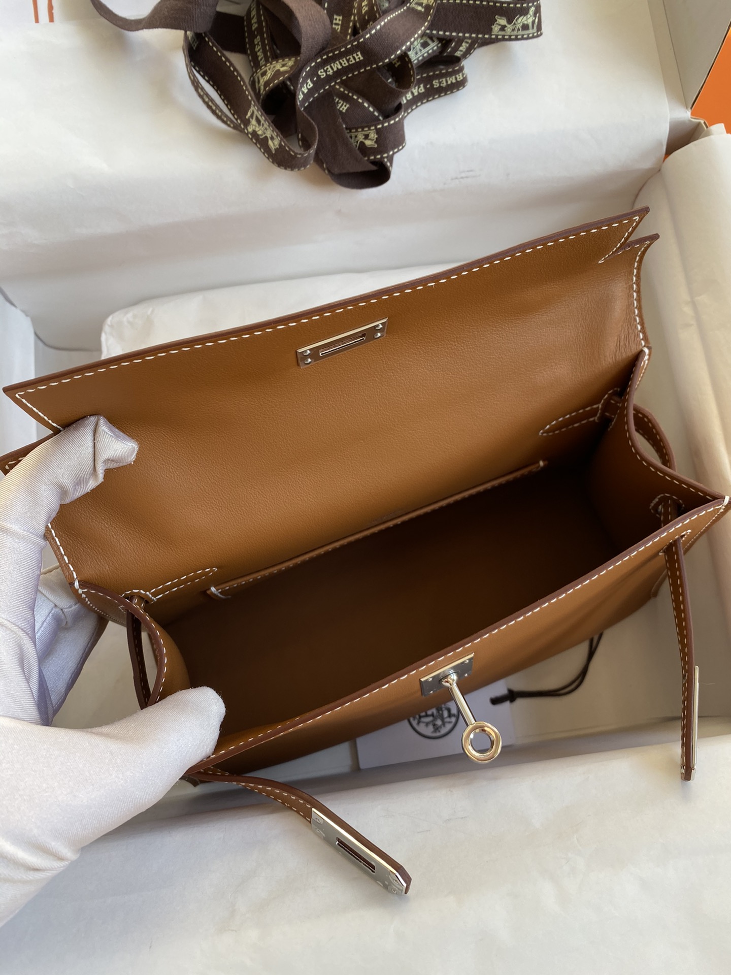 Hermes Mini Kelly Pochette 22cm Bag In Brown Swift Leather